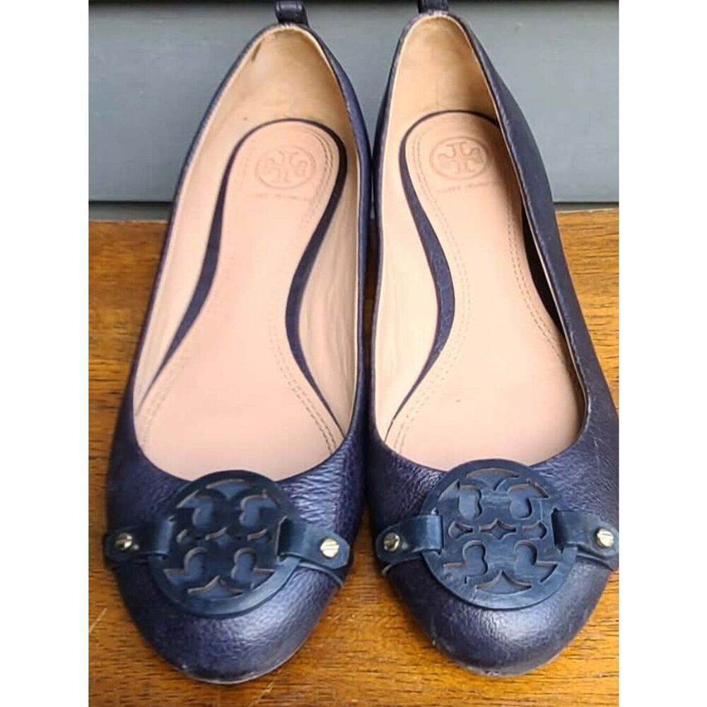 Tory Burch Navy Leather Mini Miller Flats size 7M